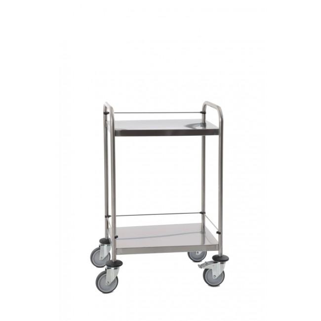 Guéridon inox soudé 2 plateaux 600x400mm avec galeries - Réf. CH80549 - robustesse et hygiène en inox AISI 304L_0