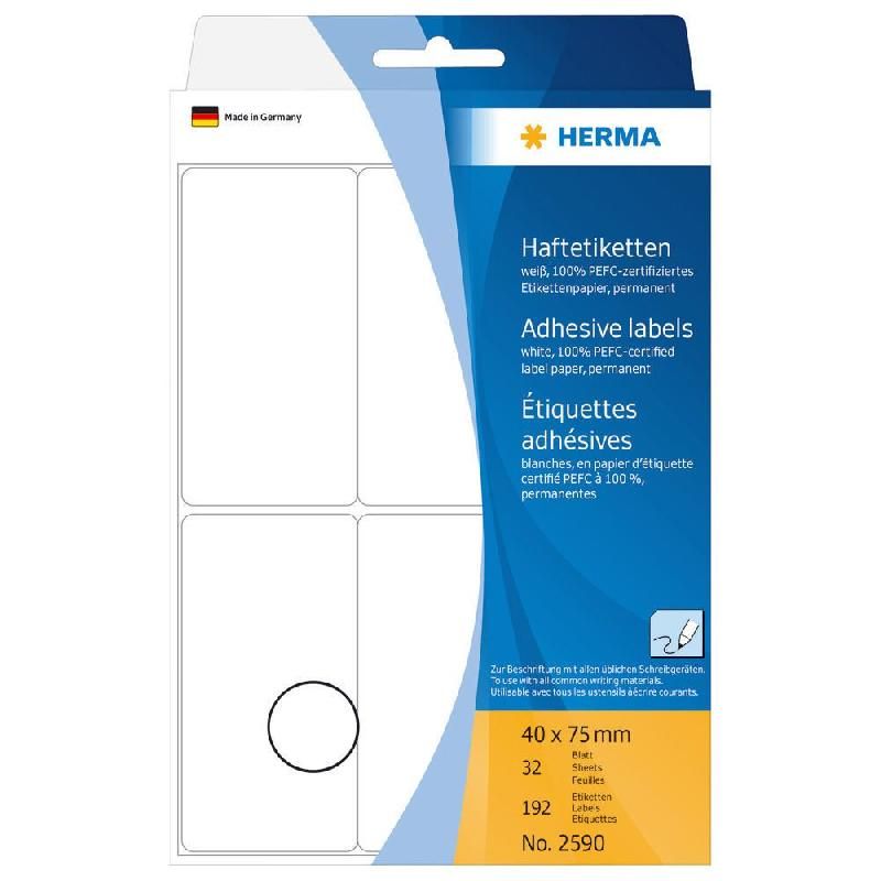 HERMA ETIQUETTES UNIVERSELLES HERMA - COLORIS : BLANC -  40 X 75 - ETUI DE 192 ÉTIQUETTES