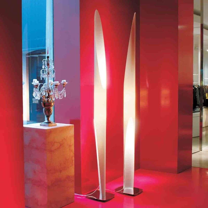 KDLN LAMPE SUR PIED SHAKTI, CHROME, BLANC SATINÉ, HAUTEUR 200 CM