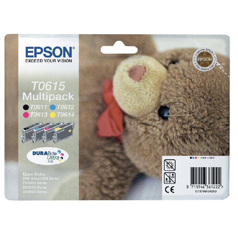 PACK 4 CARTOUCHES EPSON T0615 NOIR ET COULEURS (CYAN + MAGENTA + JAUNE) POUR IMPRIMANTES JET D'ENCRE