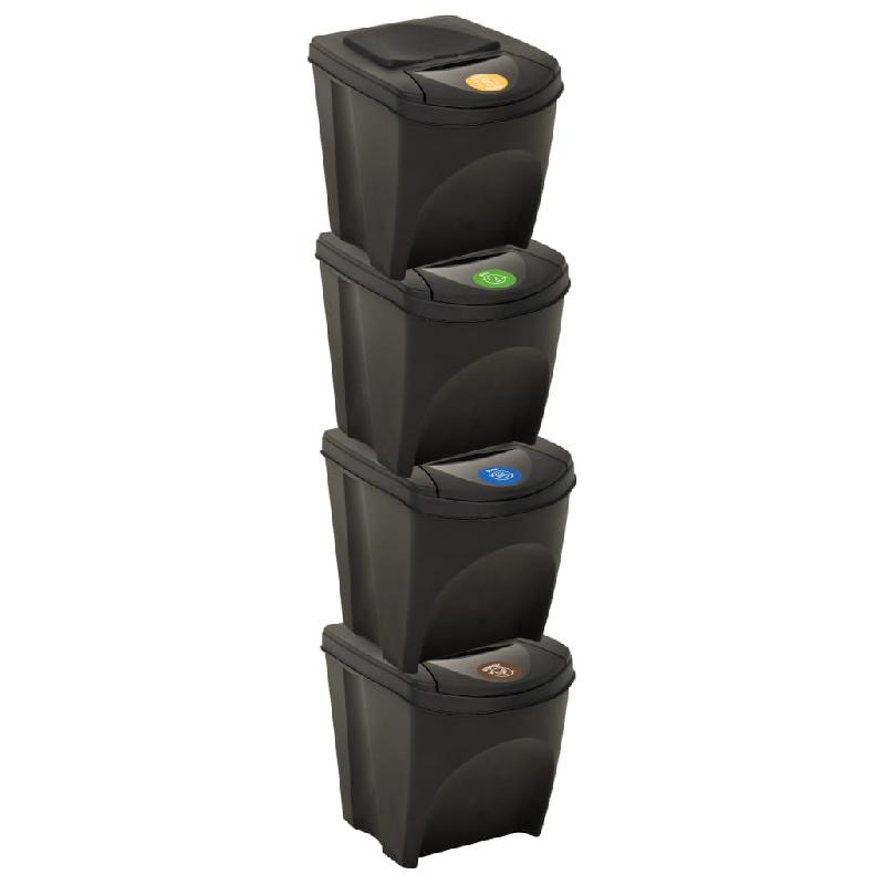 Poubelles empilables 4 pièces - anthracite 100 litres - avec étiquettes de tri 02_0006048_0