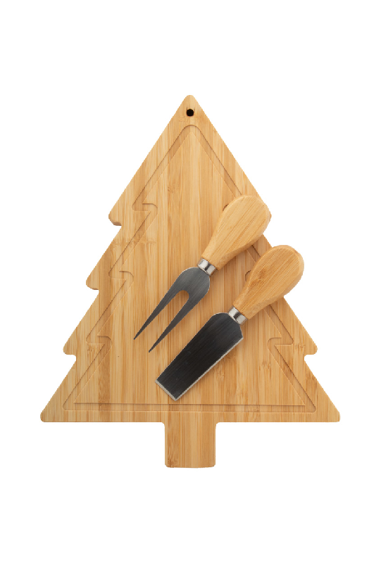 Set Noël de couteaux à fromage - Planche en forme de sapin en bambou avec 2 couteaux en inox_0