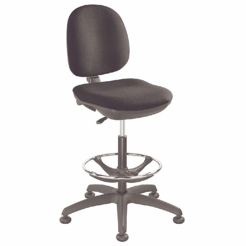 SIEGE TELESCOPIQUE WORK UP - TISSU REMBOURRE HAUTEUR AJUSTABLE A ROULETTES - REPOSE-PIEDS INTEGRE - HAUTEUR DOSSIER 40 CM - NOIR