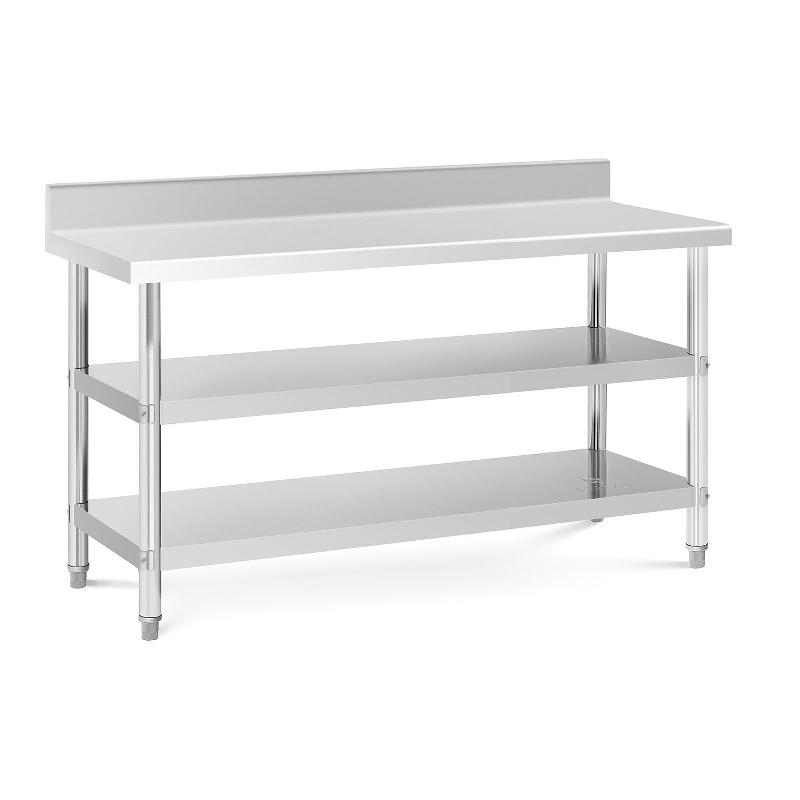 TABLE DE TRAVAIL ACIER INOXYDABLE AVEC DOSSERET - 150 X 60 X 16,5 CM - 226 KG - 2 TABLETTES 14_0007320_0