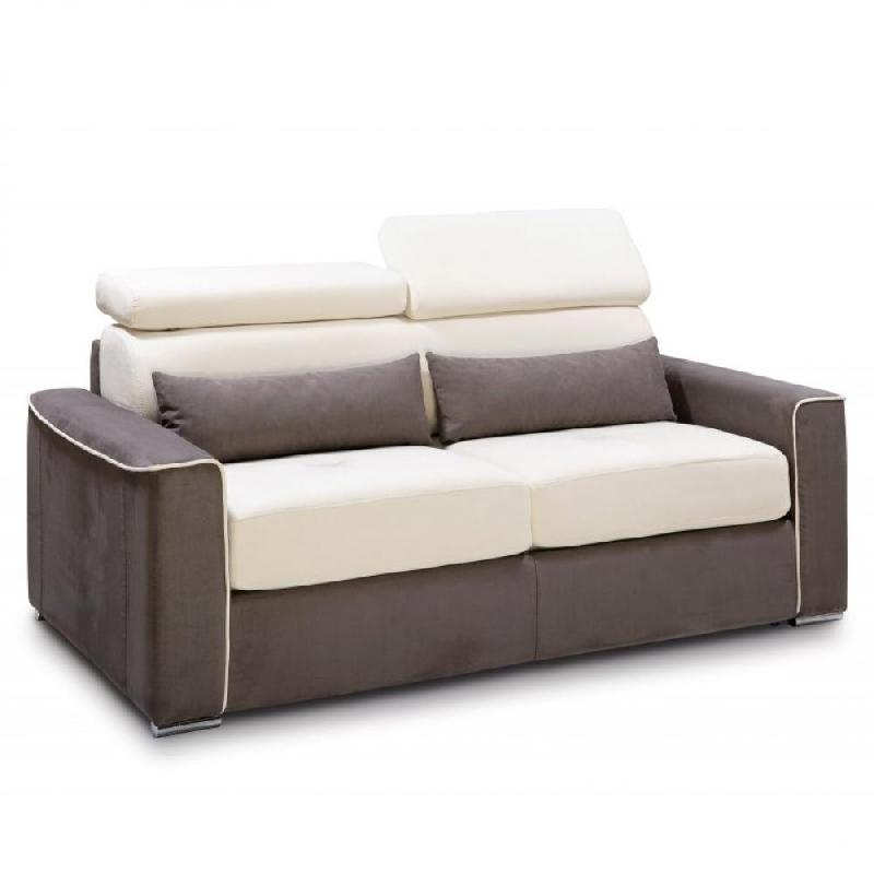 Canapé convertible Canberra - ouverture express 140x197 cm - matelas 16 cm bicolore microfibre ivoire et gris anthracite_0