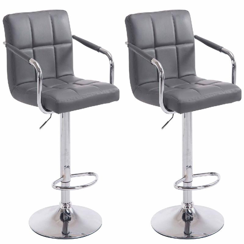 CLP Lot de 2 Tabourets de Bar Lucy  V2 en Similicuir Gris/Chrome - gris polyester 315806_0