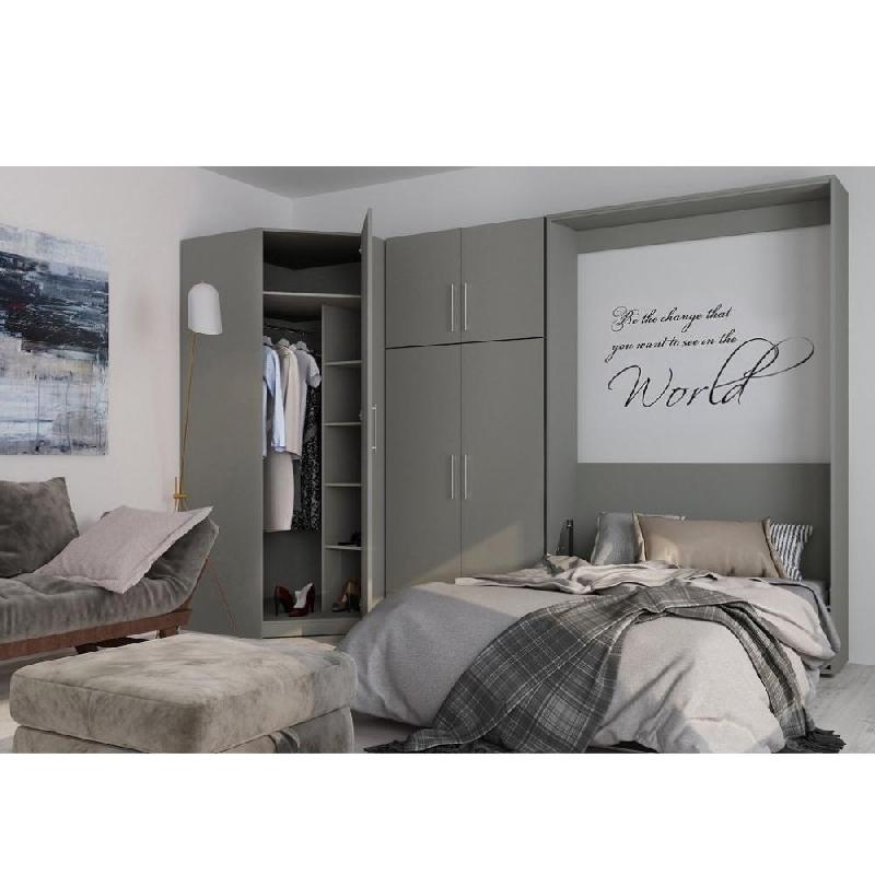 Composition armoire lit escamotable SMART-V2 gris mat - couchage 140 x 200 cm - armoire 2 portes + angle dressing_0