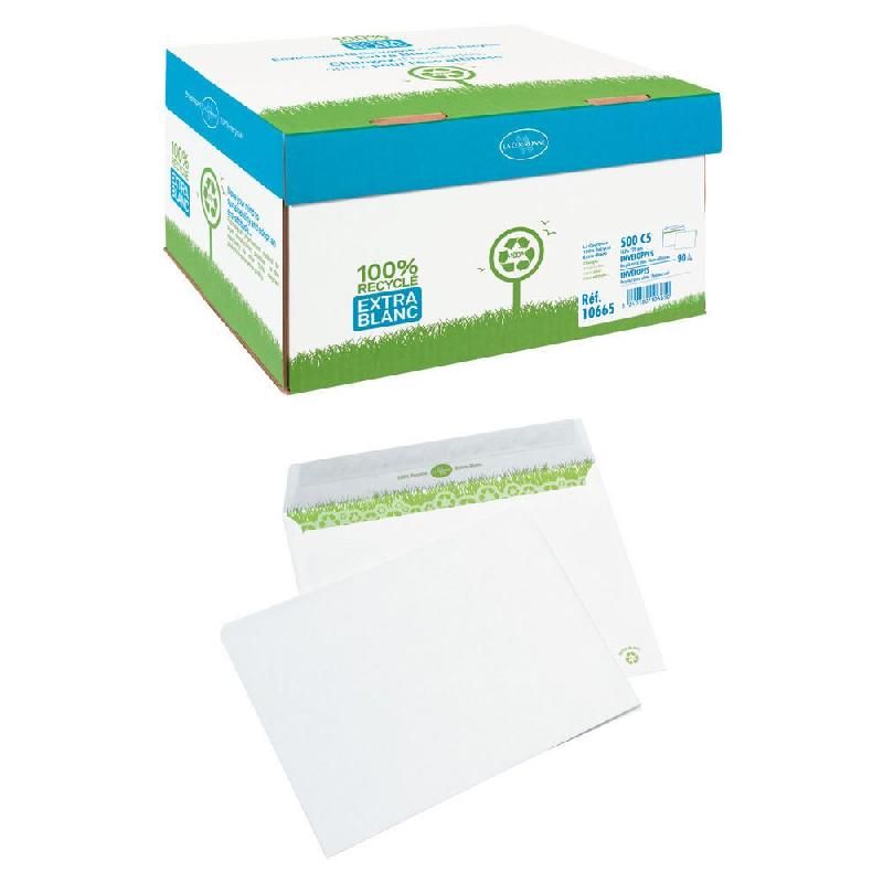 COURONNE BOÎTE DE 500 ENVELOPPES SANS FENÊTRE - AUTO-ADHÉSIVES - PAPIER RECYCLÉ - 162 X 229 MM (90 G/M²) - COULEUR BLANC