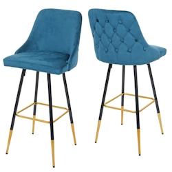 Décoshop26 - 2x tabourets de bar comptoir chaise haute pieds dorés en velours design rétro pétrole dossier capitonné 04_0005220 - 3000251678987_0