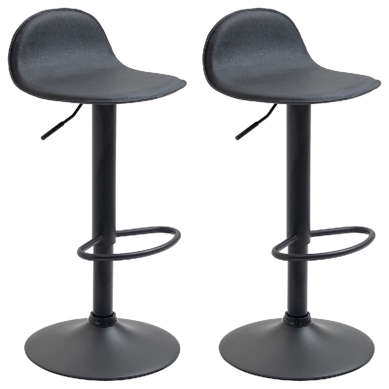 Décoshop26 - Lot de 2 tabourets de bar avec repose-pieds en PVC noir pied trompète en métal noir 10_0004261 - noir 3000252011752_0