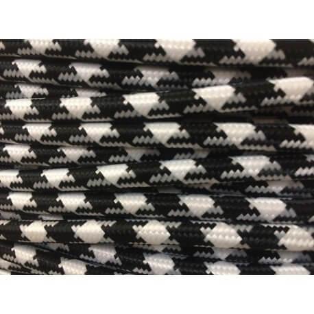 Fil électrique tissé fresque triangulaire blanc/noir - Vintage look rétro avec gainage en tissu_0