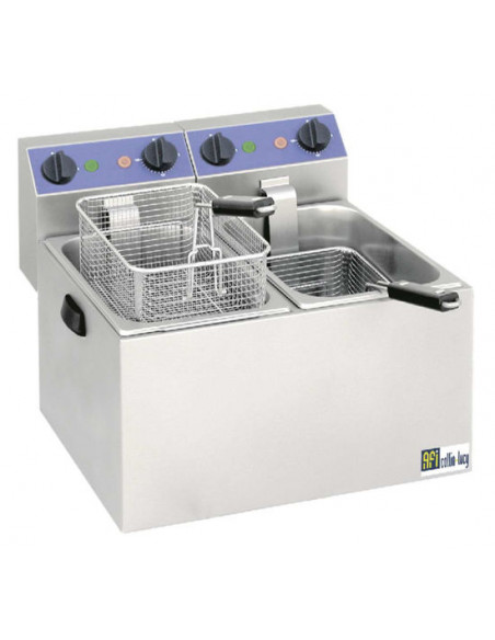 Friteuse professionnelle à poser électrique 2x4 Litres - SF44 - Inox satiné, thermostat de sécurité, cuves amovibles_0