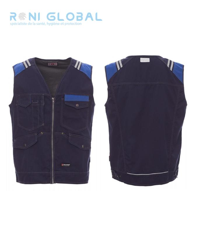 Gilet de travail jean homme - coupe droite en coton, doublure Drytech, 5 poches et détails réfléchissants - Tucson Payper_0