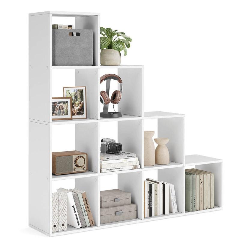 Helloshop26 - Étagère escalier meuble de rangement 6 compartiments pour bibliothèque 129,5 x 29 x 129,5 cm salon chambre blanc 12_0005761 - 3000223_0