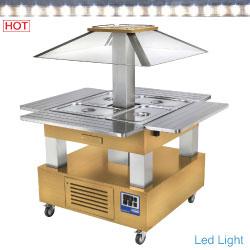 Ilot buffet chauffant bain-marie 4 x1/1 hauteur 150 bois clair chauffants bain-marie 1040(1435)x1040(1435)xh1540 - CBM/4D-D1_0