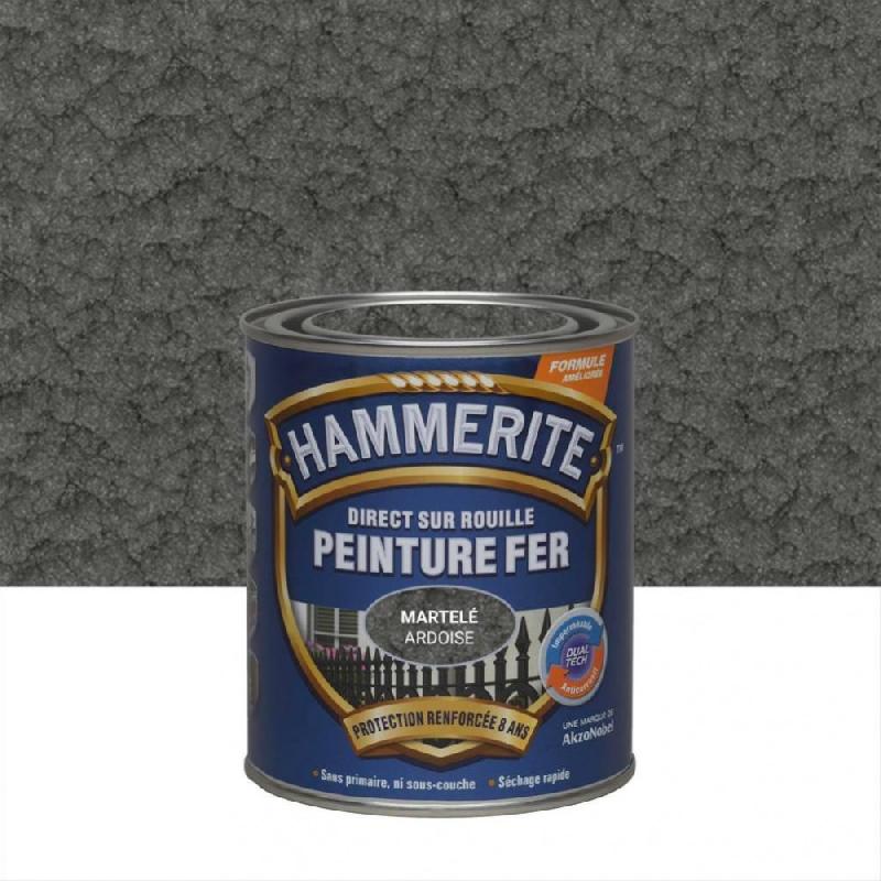 Peinture fer extérieur direct sur rouille HAMMERITE - gris ardoise martelé - 0.75 L - protection durable avec technologie Dualtech_0
