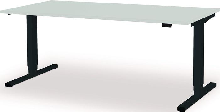 Poste de travail assis-debout MAUSER - hauteur réglable électriquement H650-1250 x L1800 x P800 mm - gris anthracite RAL 7016 / gris clair_0