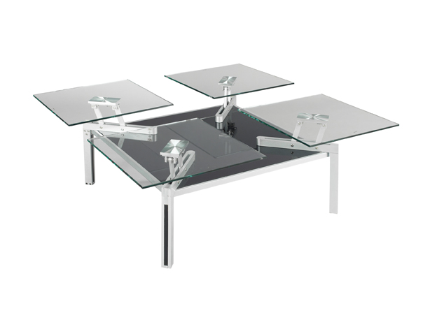Table basse Quatuor - plateaux en verre trempé 12mm - structure acier satiné et PMMA noir_0