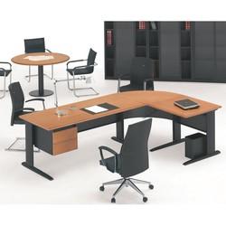 Bureau d'angle design sobre et classique - placage bois ou mélaminé - Delta Pro avec retour modulable_0