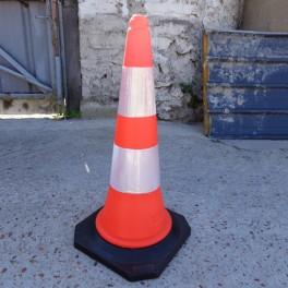 Cône de chantier en plastique résistant - orange fluorescent avec bandes réfléchissantes_0