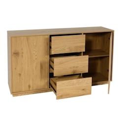 Décoshop26 - Buffet commode 3 tiroirs 4 compartiments de rangement avec 2 portes 86x160x40 cm aspect chêne 04_0005986 - 3000261585312_0