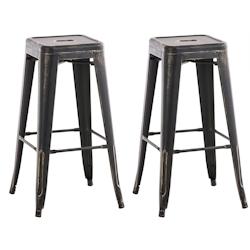 Décoshop26 - Lot de 2 tabourets de bar style industriel en métal avec repose-pieds noir or vieilli vintage TDB10115 - noir 3000135623836_0