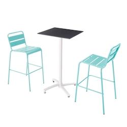 Oviala Business Ensemble table haute stratifié noir et 2 chaises hautes bleu turquoise - Oviala - bleu métal 110619_0