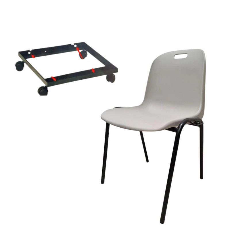 Lot de 30 chaises empilables à coque gris soie - Emma + 2 chariots de transport sur roulettes_0