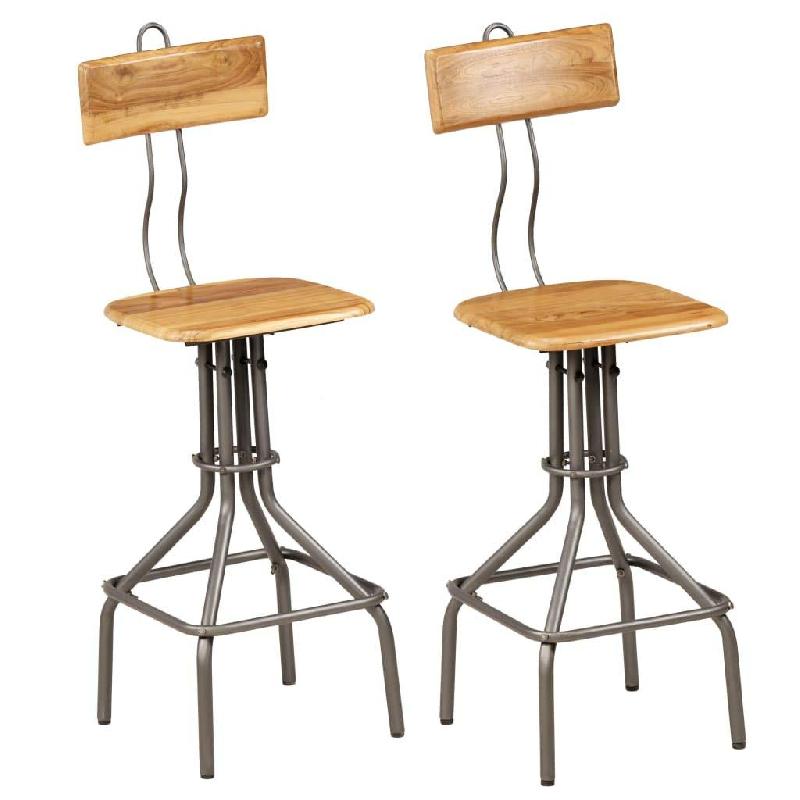 LOT DE DEUX TABOURETS DE BAR DESIGN CHAISE SIÈGES TECK RECYCLÉ MASSIF 1202129_0
