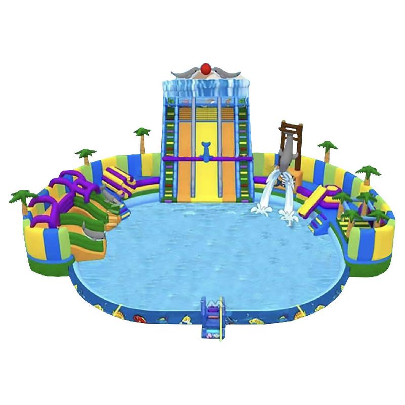 Mini parc aquatique Dauphins - Réf. WP21-CH - Structure gonflable 25x25x10m avec piscine et toboggans_0