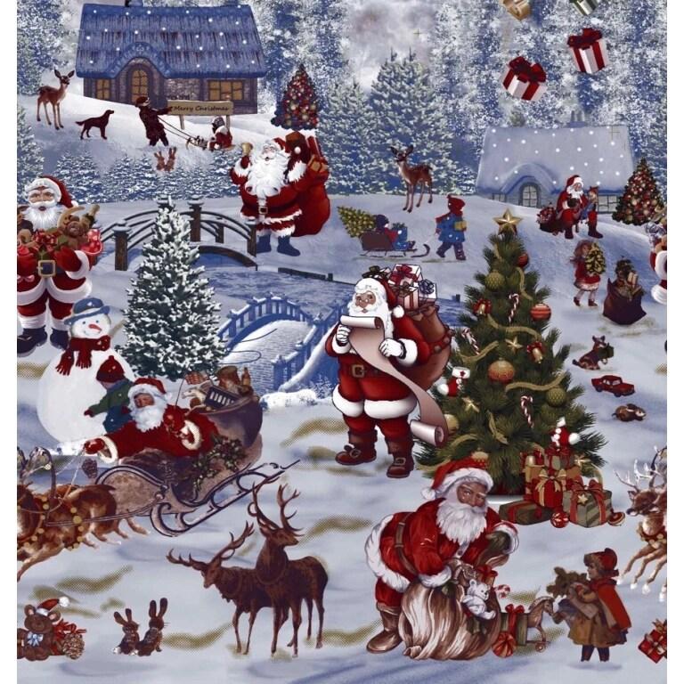 Nappe de Noël Traineau Bleu en toile cirée – Carré 100 x 100 cm – Livraison roulée sur tube - bleu plastique polypropylène 3452968039122_0