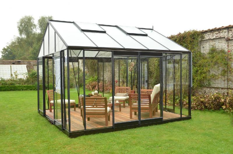 R4 serres à parois droites - Toiture et parois en verre sécurit 4 mm - Structure aluminium avec embase autoportante_0