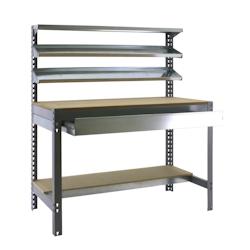 SimonRack Banque de travail sans vis avec étagères en bois et tiroir SIMONWORK BT1 BOX. Couleur GRIS/BOIS 1445x1210x610 mm - gris métal 8435104932391_0