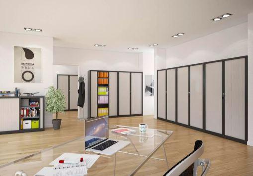 Armoires de bureaux métalliques - portes coulissantes et rideaux - normes NF pour mobilier professionnel_0