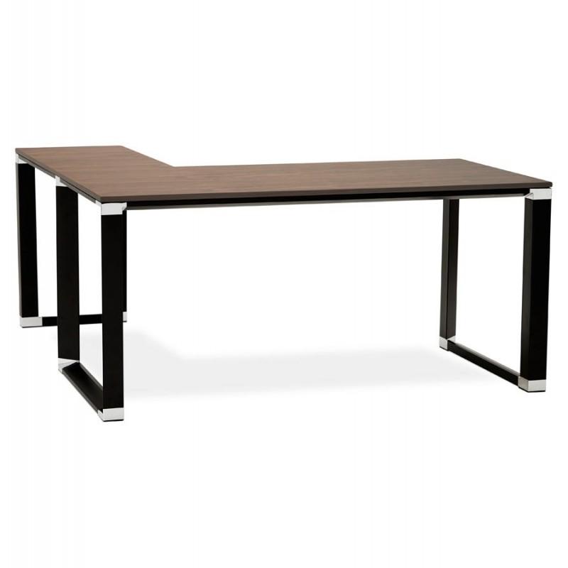Bureau d'angle design OPI 160cm - Noyer & Noir - Paris Prix, bois et métal peint noir_0