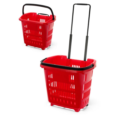 DPC PANIER DE MAGASIN ROUGE À ROULETTES CAPACITÉ 34 L : 23970041