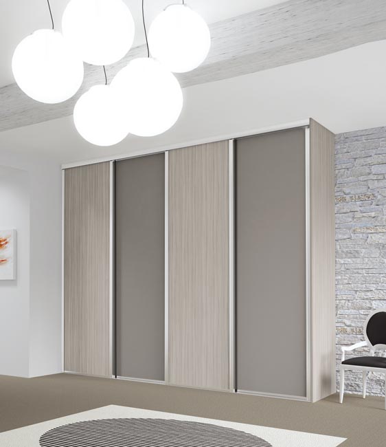 Dressing avec portes coulissantes - Diamant argent brillant - 2 vantaux driftwood et taupe_0