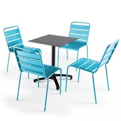 Oviala Business Ensemble table de terrasse stratifié noir et 4 chaises bleu - bleu métal 108200_0