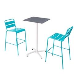 Oviala Business Ensemble table haute stratifié ardoise gris et 2 chaises hautes bleu - Oviala - bleu métal 110604_0