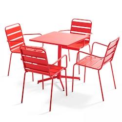 Oviala Business Ensemble table de terrasse et 4 fauteuils en métal rouge - Oviala - rouge acier 105397_0