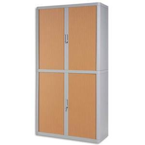 Easyoffice armoire démontable corps en ps teinté gris rideau hêtre - dim l110x h204x p41,5 cm_0