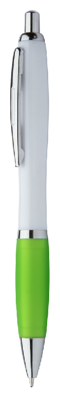 Stylo à bille - plastique blanc avec grip coloré, parties chromées et encre bleue_0