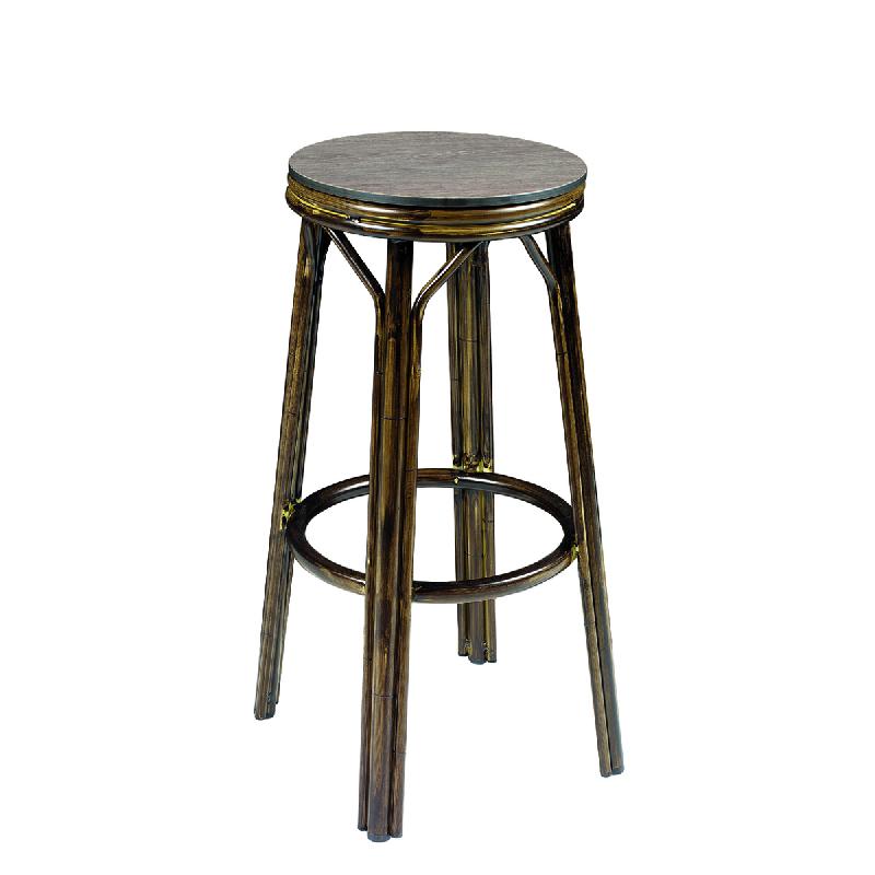 Tabouret de bar terrasse Charlotte - effet bois noyer - aluminium résistant et empilable_0
