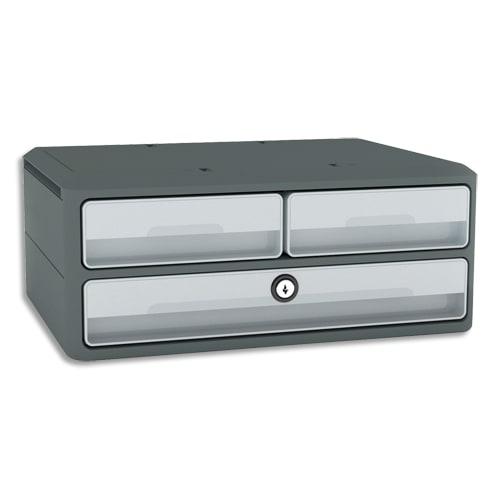 Module de classement Cep MoovUp Secure - 2 petits tiroirs + 1 grand tiroir - Gris foncé et gris clair_0