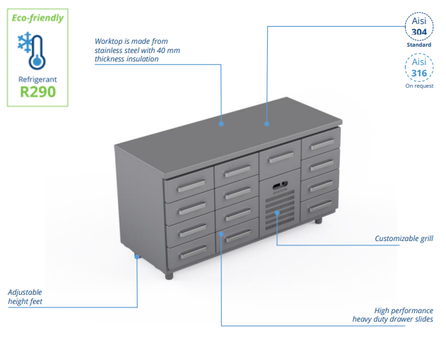 Comptoir réfrigéré en acier inoxydable -1600 × 660 × 900 mm - CST-16-4404_0