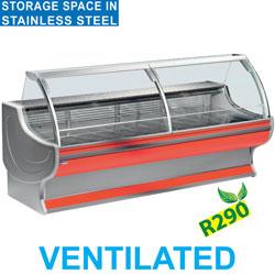 Comptoir vitrine réfrigéré à vitre bombée   ventilé  avec réserve    ls20/b1-vv/r2_0