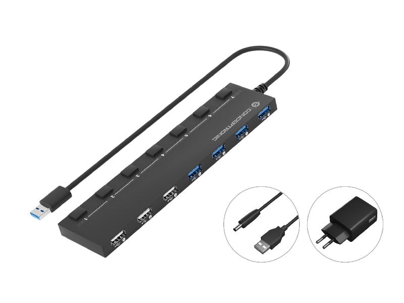 Conceptronic HUBBIES09BP - Hub USB 3.2 Gen 1 (3.1 Gen 1) Type-A avec 7 ports - Noir - Taux de transfert 5000 Mbit/s_0