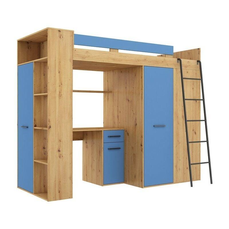 LIT MEZZANINE 90X200CM AVEC ÉCHELLE PLACARD, BUREAU, BIBLIOTHÈQUE ET ...