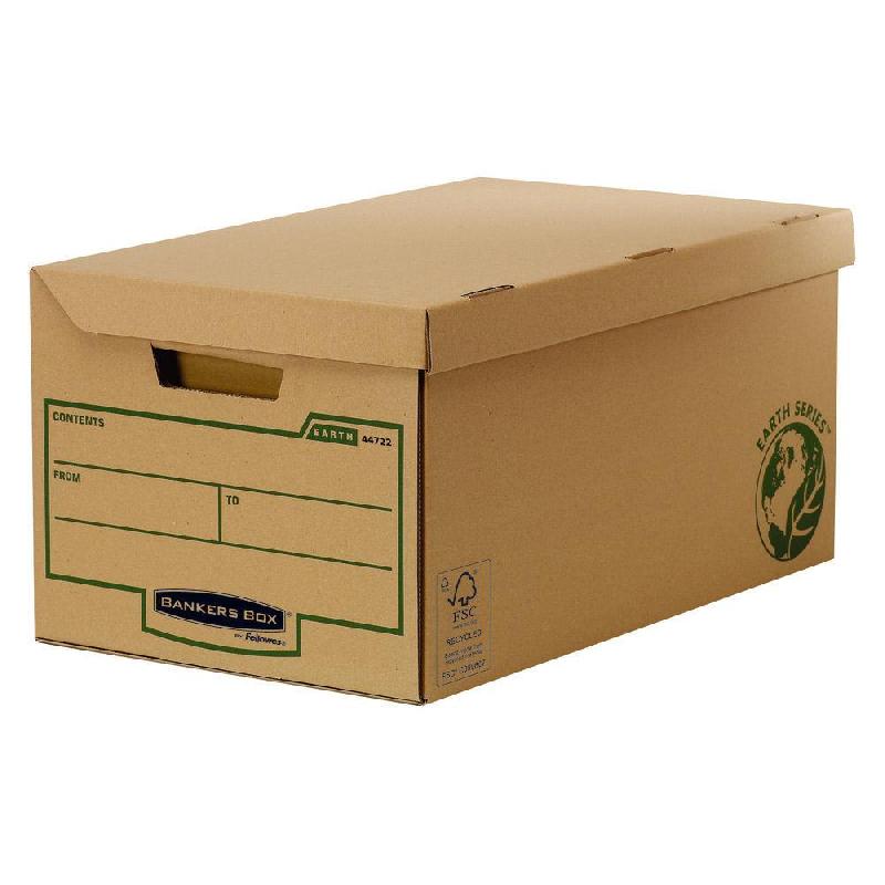 CAISSE ARCHIVES BANKERS BOX EARTH SERIES CARTON - POUR FORMAT A4 -210 X 297 MM, H. 29,3 CM X L. 39 CM X P. 56 CM - KRAFT NATUREL - MONTAGE AUTOMATIQUE - LOT DE 10