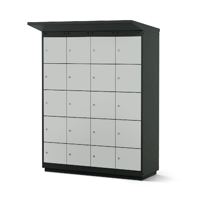 Casier de rechargement extérieur pour batteries de vélo - 16 compartiments - serrure monnayeur - acier galvanisé résistant aux intempéries_0